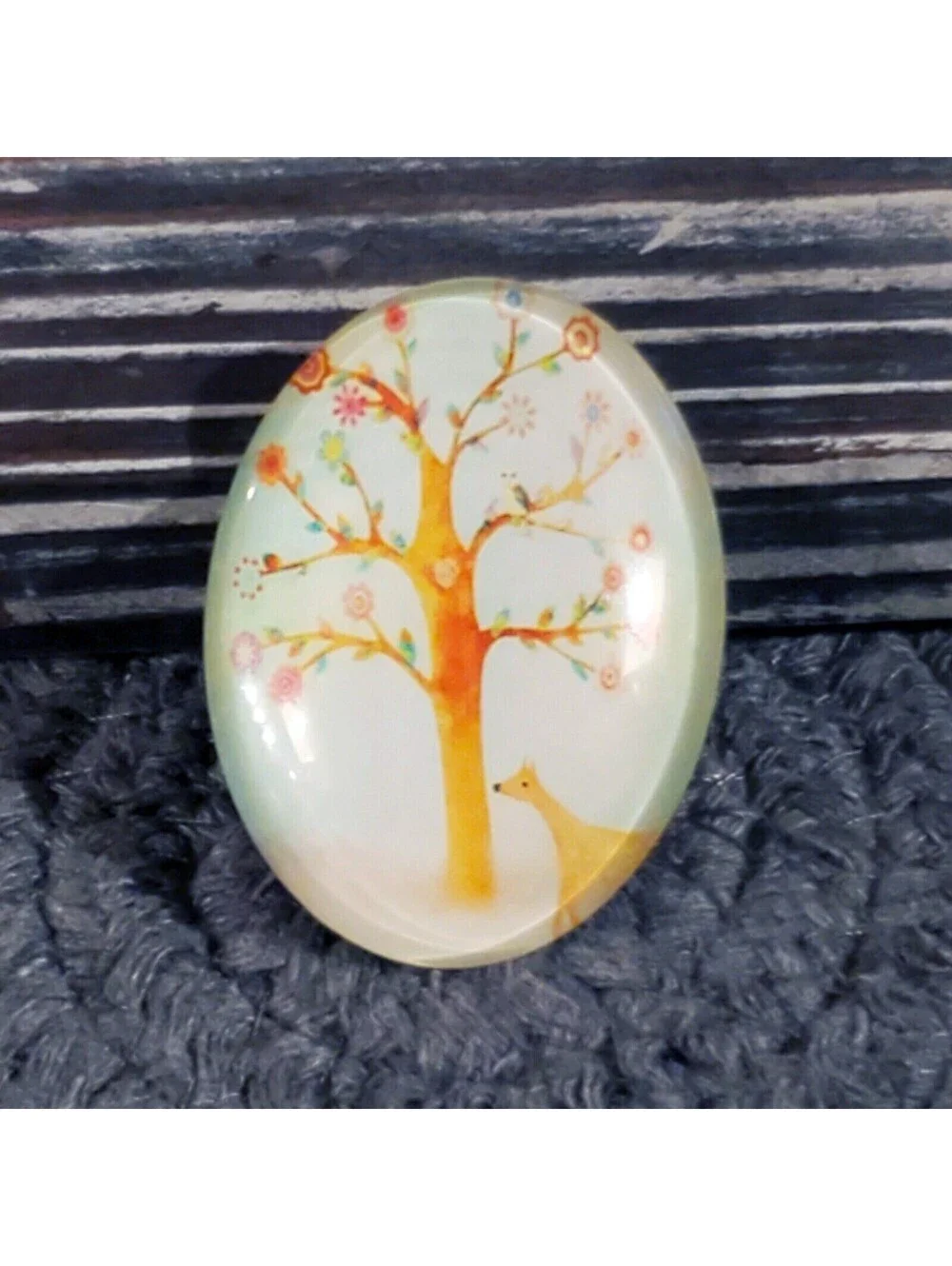 Handmade Tree of Life 40x30mm Oval Tempered Glass Cabochon 6939-H